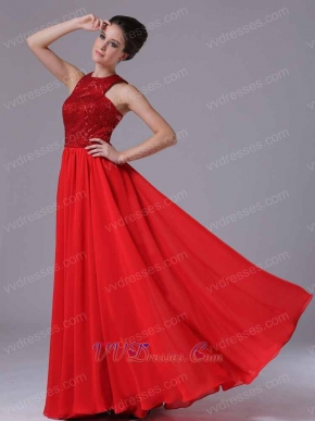 Shiny Paillette Sequin High-Neck Empire Red Affordable Prom Dress