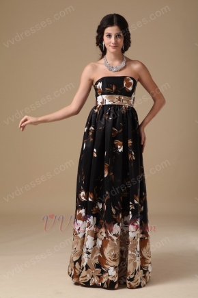 Multi-Color Strapless Black Printed Evening Celebrity Dress