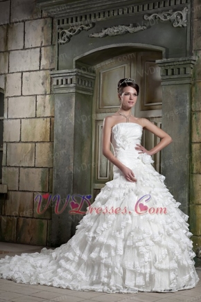 Strapless Hand Made Ruffles Cascade Wedding Dress Exquisite Low Price