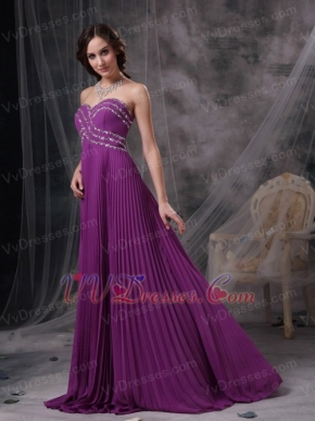 Purple Empire Sweetheart Beaded Prom Dress Made By Chiffon Inexpensive