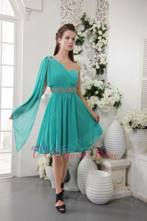 Turquoise One Shoulder Long Sleeve Homecoming Dress