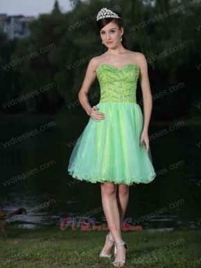 Sweetheart Neckline Yellow Green Stage Dancers Partner Dress Short