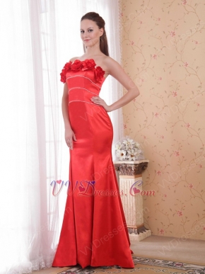 Scarlet Mermaid Strapless Prom Dress With Handcrafted Flowers