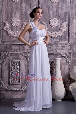 Lovely One Shoulder Sweetheart White Chiffon Dress Prom Gowns Inexpensive