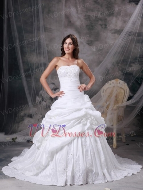 White Taffeta Custom Make Puffy Wedding Dress Western Low Price