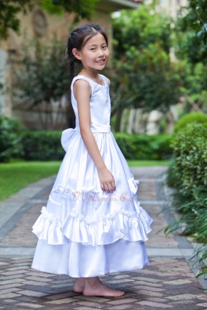 Affordable Scoop Flowers Belt Bow Ivory Flower Girl Dress Website