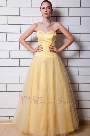 Simple Sweetheart A-line Moon Yellow Tulle Formal Party Dress