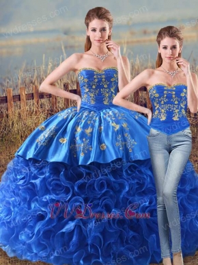 Detachable Top Bottom Two Pieces Western Designer Embroidery Ball Gown Royal Blue