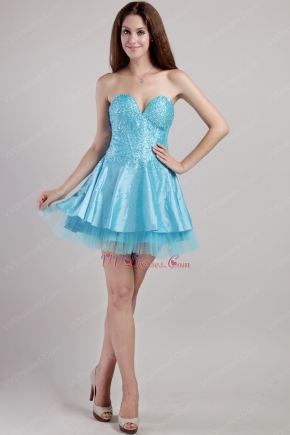 Aqua Blue Sweetheart Mini Sequined Cocktail Party Dress