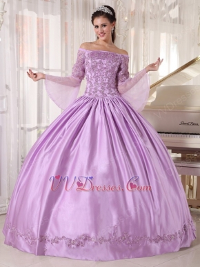 Off Shoulder Half Sleeves Lilac Puffy Skirt 2014 Quinceanera Dress