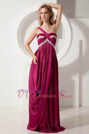 Discount One Shoulder Empire Zip Fuchsia Evening Dress