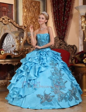 Sky Blue Ruffled Skirt With Sequin Quinceanera Winter Dress