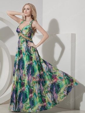 Sexy Halter Top Cross Back Prom Dress By Printed Fabric