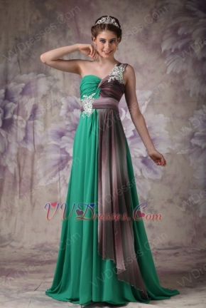 Turquoise Contrast Color Chiffon Fabric One Shoulder Prom Dress