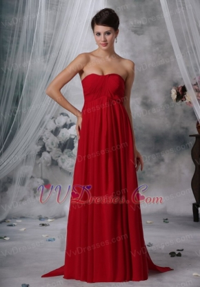 Strapless Watteau Wine Red Chiffon Maternity Prom Dress Inexpensive