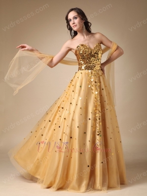 Sweet Heart Golden Sequin Dress For Evening Party Wear