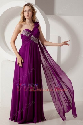 Cheap One Shoulder Flowers Strap Evening Purple Dress