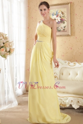 Crystals Emberllish One Shoulder Yellow Chiffon Prom Dresses UK