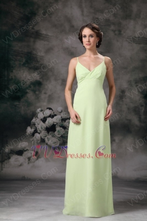 Yellow Green Spaghetti Straps Long Chiffon Bridesmaid Dress