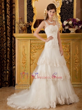 Princess Straps Court Lace and Beading Layered Designer Bridal Dress