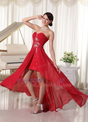 Sweetheart Red Chiffon High-low Unique Style For Girls Wear Inexpensive