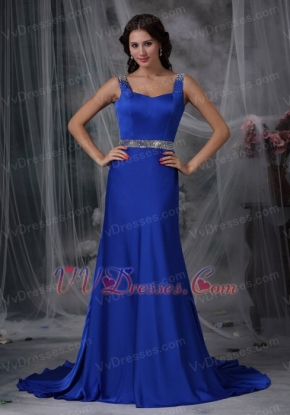 Straps Beaded Ribbon Fishtail Prom Dress In Royal Blue Inexpensive