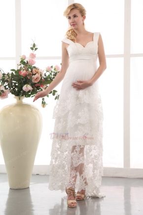 Pretty High Low Layers Maternity Wedding Dress With Applique