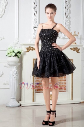 Sexy Spaghetti Straps Beaded Black Organza Sweet 16 Dress