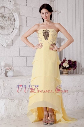 High Low Layers Skirt Yellow Chiffon Women Evening Dress