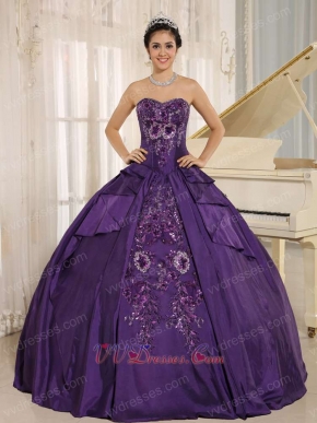 Eggplant Purple Shiny Applique Quinceanera Dress Adult Ceremony Wear