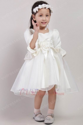 Square Long Sleeves 2014 Flower Little Girl Dress With Flower