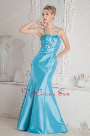 Fashion Spaghetti Straps Mermaid Aqua Blue Taffeta Prom Dresses