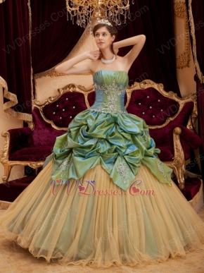 Olive Green Strapless Quinceanera Gown Online Store