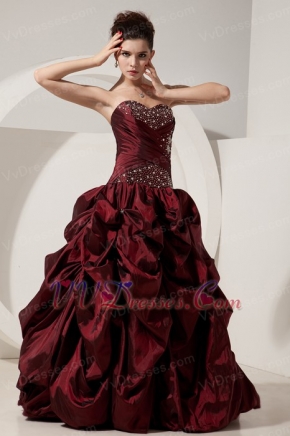 Floor-length Burgundy Taffeta Prom Dress By Top Designer Inexpensive