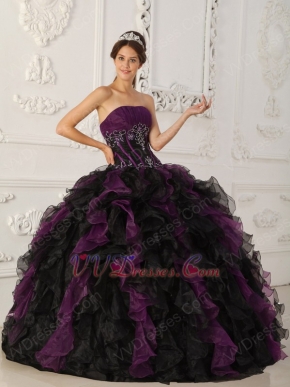 Purple And Black Ruffle Skirt Designer Quinceanera Dress