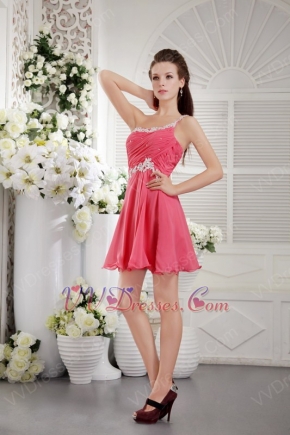 One Shoulder Coral Red Graduation Mini Dress