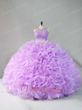 Two Pieces Scoop Applique Blouse Lilac Curly Ruffles Graceful Quinceanera Cake Gowns
