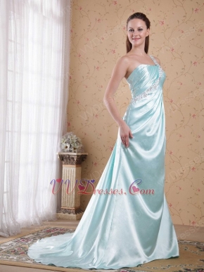 Light Blue One Shoulder Floor Length Skirt Prom Dress