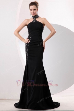 Fashionable Halter Lace Up Black Chiffon Evening Dress