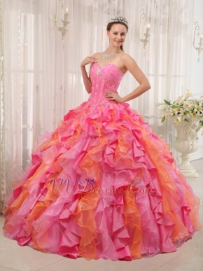 One Hot Pink One Orange Ombre Skirt Girls Quince Gown