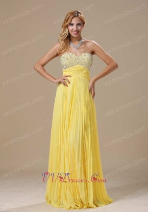 Featured Yellow Empire Waist Fully Pleat Skirt Prom Gowns Super Hot