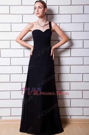 One Shoulder Sweetheart A-line Black Chiffon Celebrity Dress Cheap
