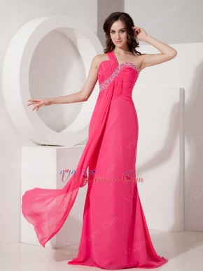 One Shoulder Hot Pink Column Skirt La Femme Prom Dresses