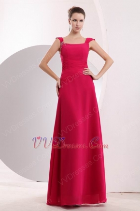 Wide Straps Square Neck A-line Cerise Red Prom Gown Dress