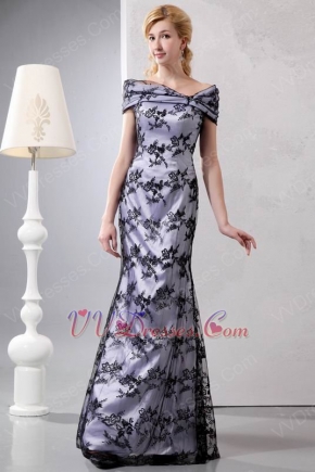 Modest V-Neck Mermaid Black Lace Lady Evening Dress