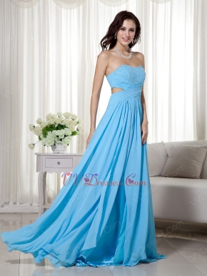 Aqua Blue Split Chiffon Floor Length Designer Prom Dress