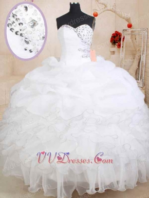 Bubble Skirt Bottom White Ruffles With Silver Edge Quinceaneara Ball Gown