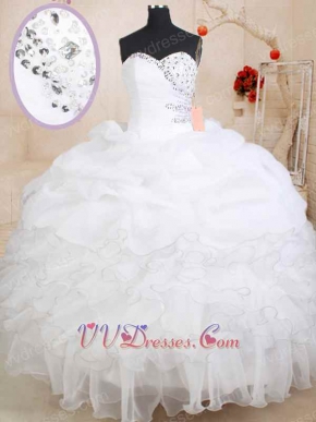 Bubble Skirt Bottom White Ruffles With Silver Edge Quinceaneara Ball Gown