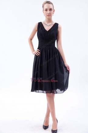 Hot Sell Ruched Black Chiffon Jr Homecoming Dress