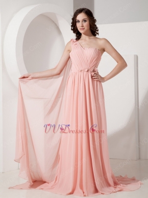 One Shoulder Watermelon Pink Watteau Train Prom Dress 2014